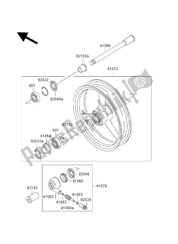 All parts for the Front Hub of the Kawasaki ZR 7 750 2003