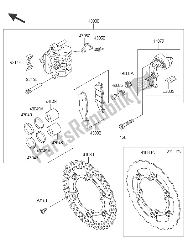 All parts for the Front Brake of the Kawasaki KLX 450R 2016