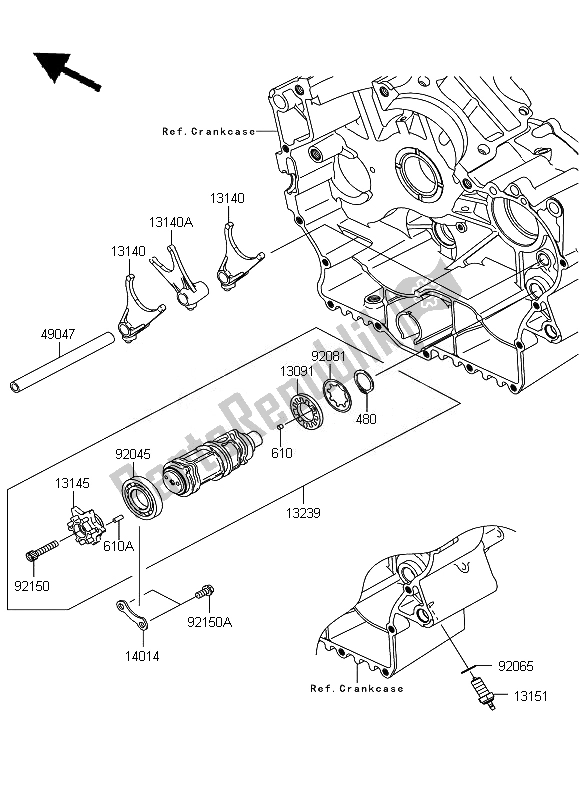 All parts for the Gear Change Drum & Shift Fork of the Kawasaki VN 900 Custom 2010