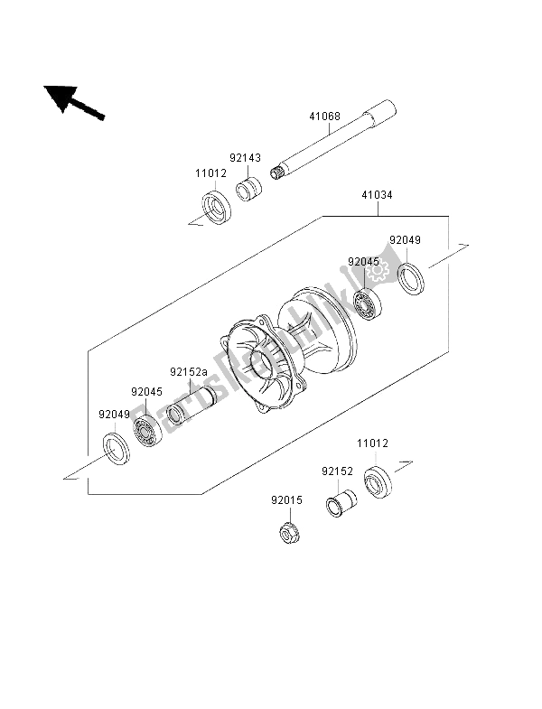 All parts for the Front Hub of the Kawasaki KX 250 2001