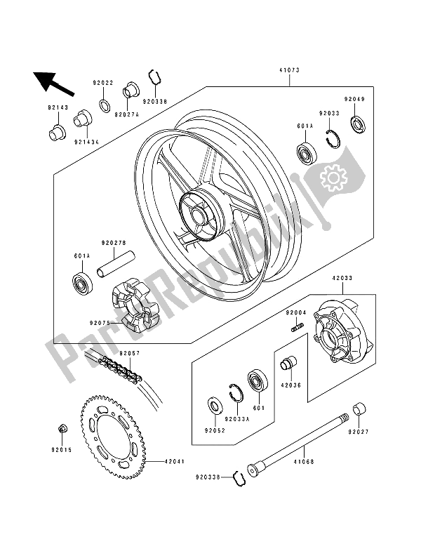 All parts for the Rear Hub of the Kawasaki Zephyr 550 1992