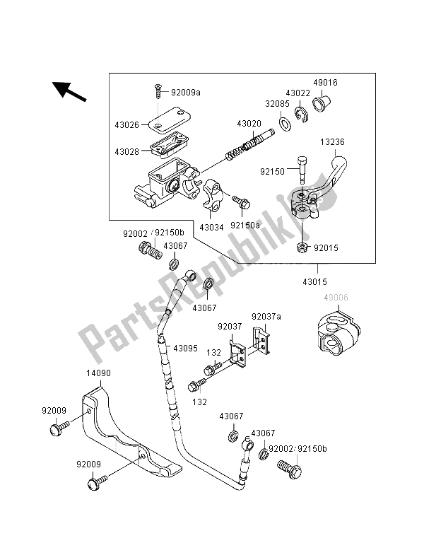 Tutte le parti per il Pompa Freno Anteriore del Kawasaki KX 125 2000