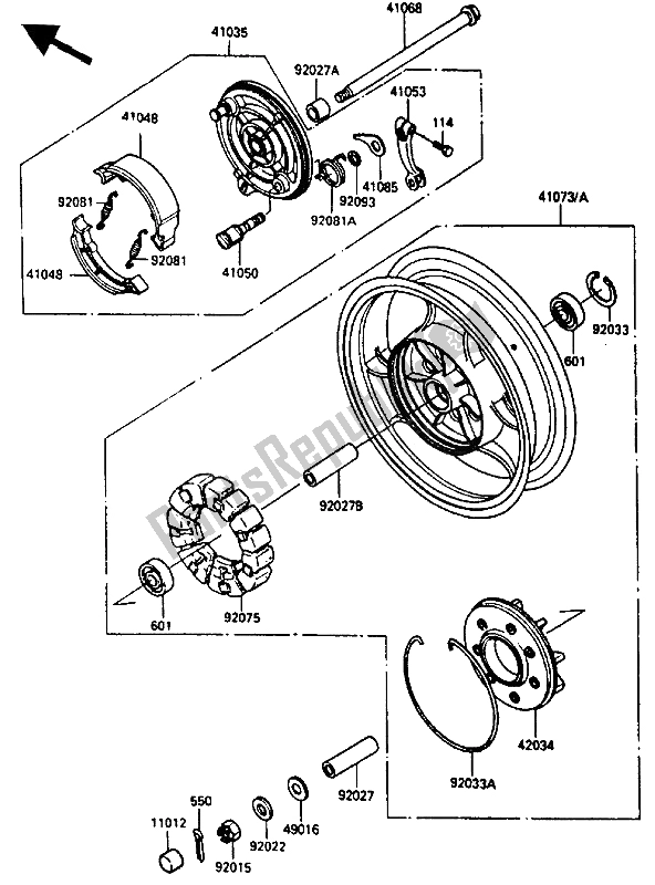 Todas as partes de Cubo Traseiro do Kawasaki ZL 600 1986