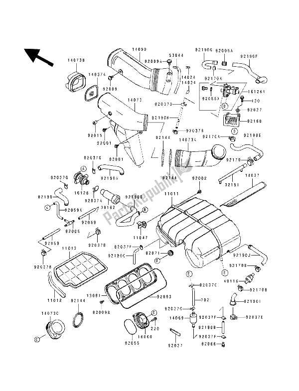 All parts for the Air Cleaner of the Kawasaki ZXR 750 1993