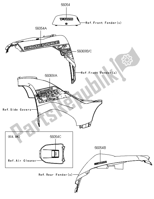 Tutte le parti per il Decalcomanie del Kawasaki Brute Force 650 4X4I 2014