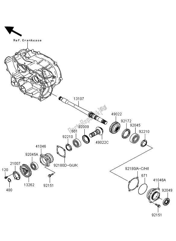 Tutte le parti per il Ingranaggio Conico Anteriore del Kawasaki KVF 360 4X4 2008