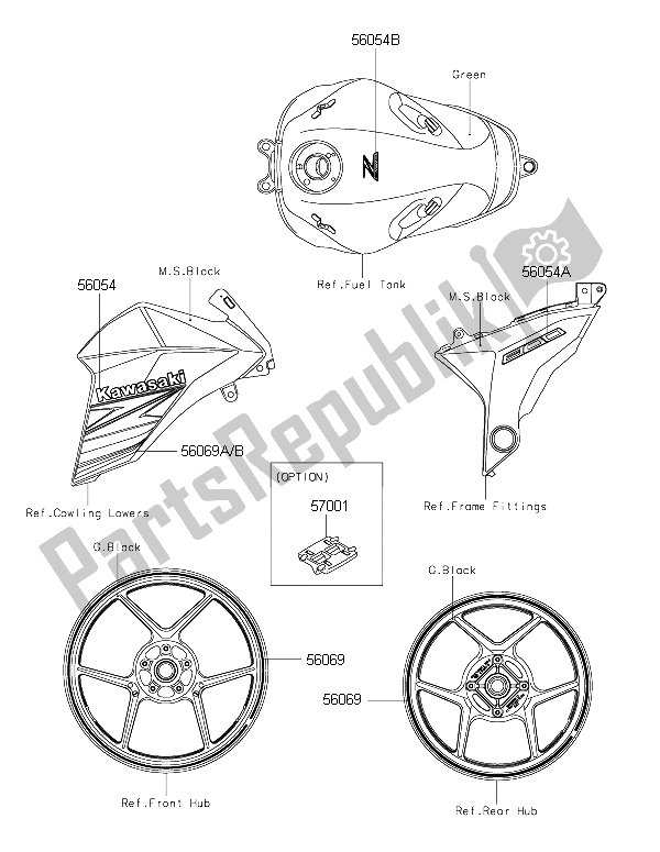 Wszystkie części do Kalkomanie (zielone) Kawasaki Z 800 2015