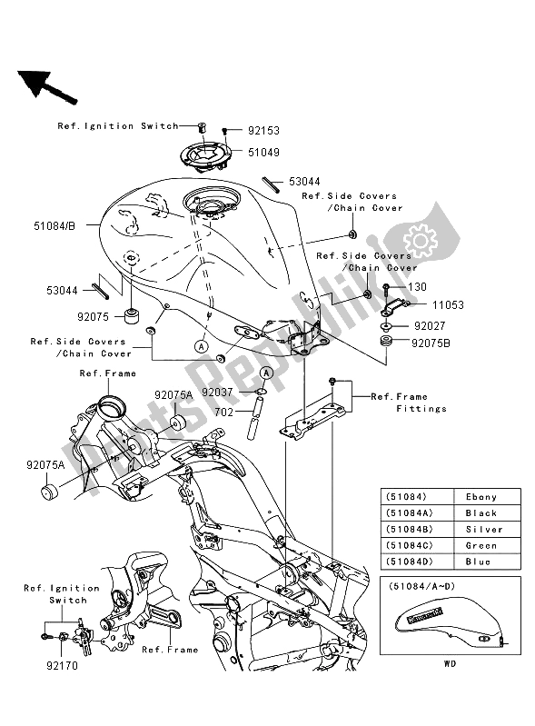 Alle onderdelen voor de Benzinetank van de Kawasaki ER 6F ABS 650 2006