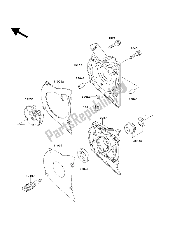 Alle onderdelen voor de Waterpomp van de Kawasaki EN 500 1992
