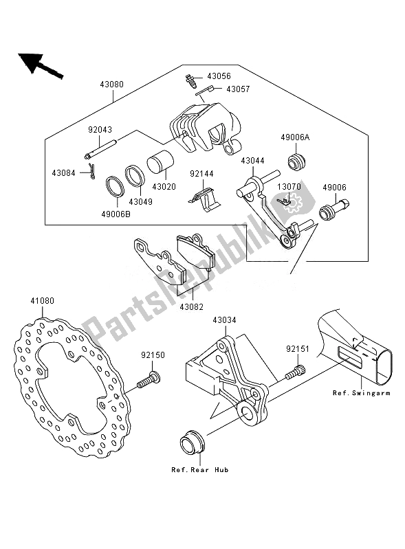 All parts for the Rear Brake of the Kawasaki ER 6F 650 2007