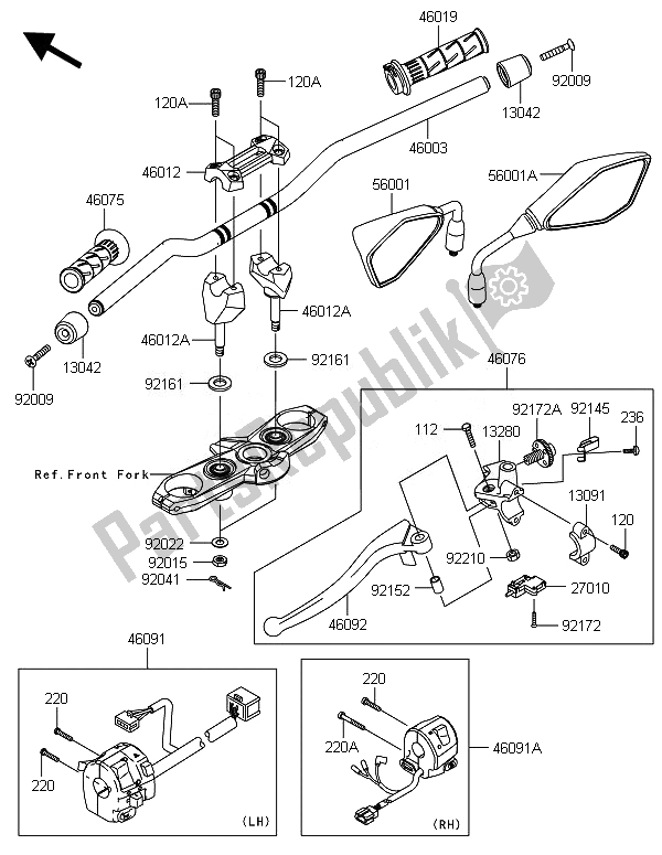 Tutte le parti per il Manubrio del Kawasaki Z 800E Version 2014