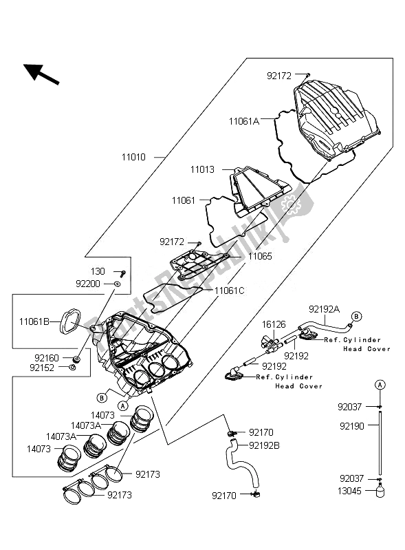 All parts for the Air Cleaner of the Kawasaki Z 1000 2010