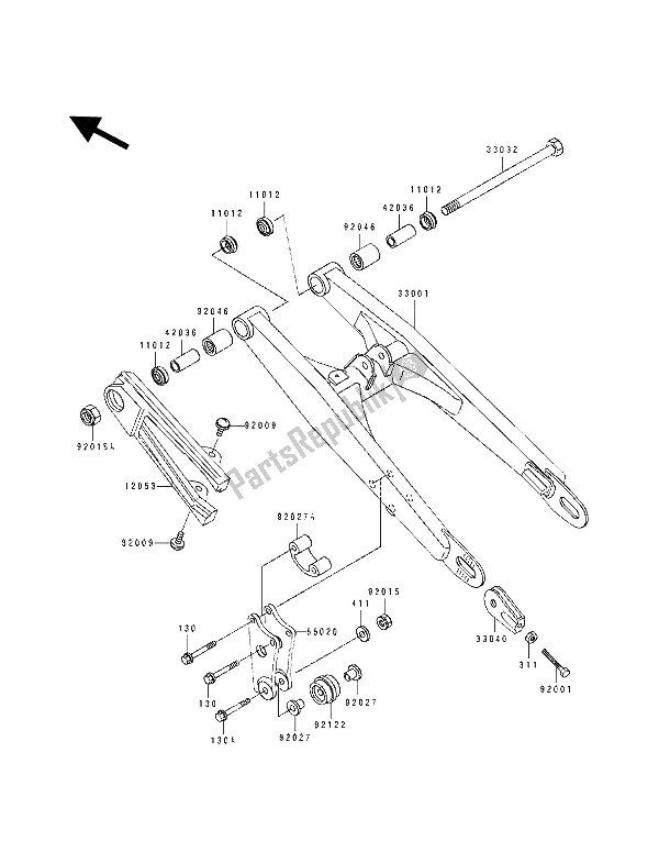 All parts for the Swingarm of the Kawasaki KX 60 1991