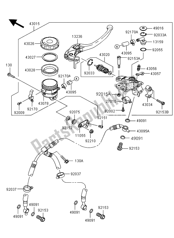 All parts for the Front Master Cylinder of the Kawasaki Ninja ZX 6R 600 2011