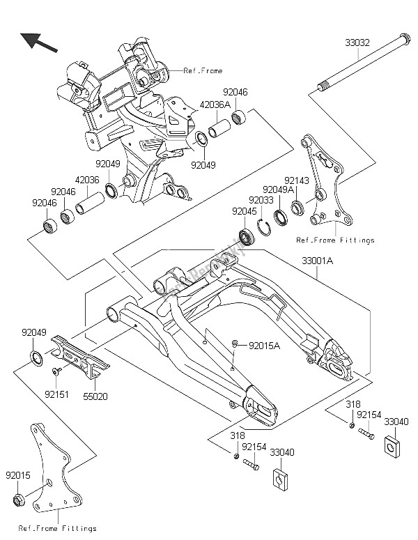 All parts for the Swingarm of the Kawasaki ER 6N 650 2016