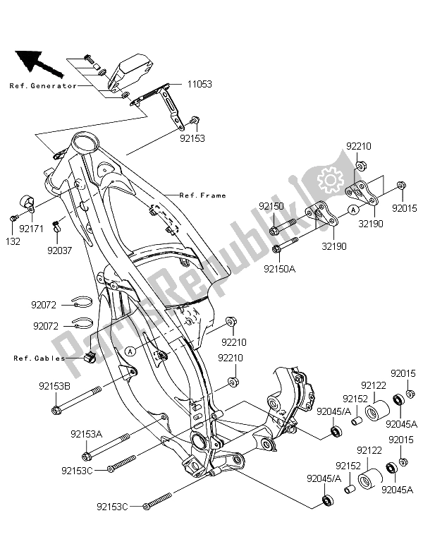 All parts for the Frame Fittings of the Kawasaki KX 125 2006