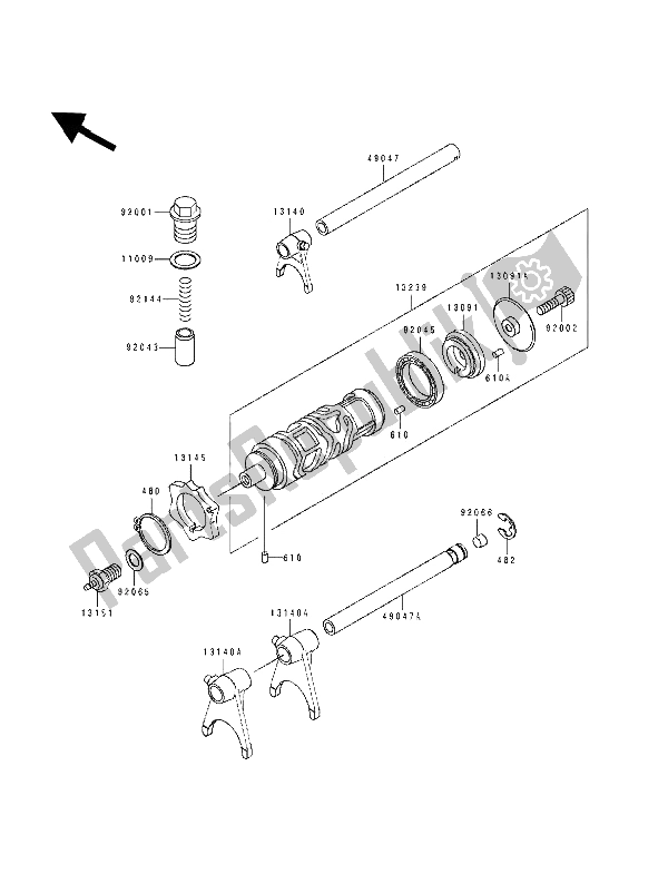 All parts for the Gear Change Drum & Shift Fork(s) of the Kawasaki ZZ R 250 1994