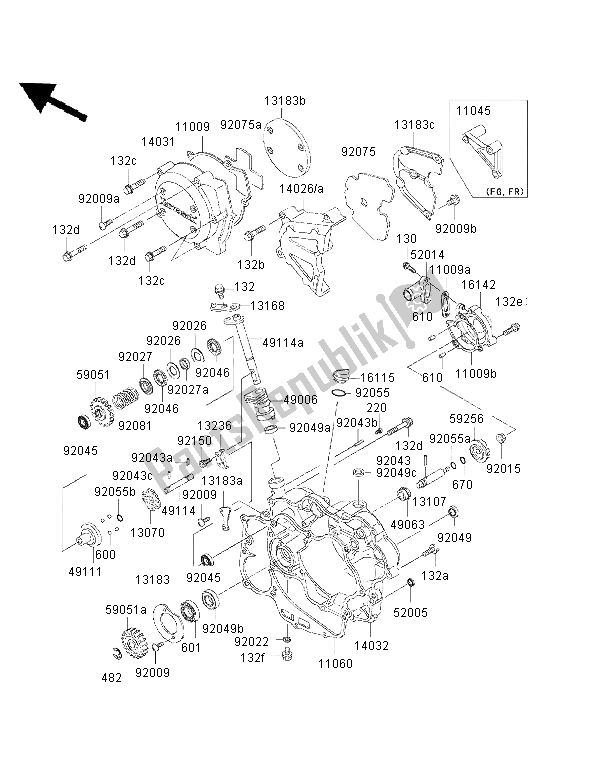 All parts for the Engine Cover of the Kawasaki KMX 125 1999