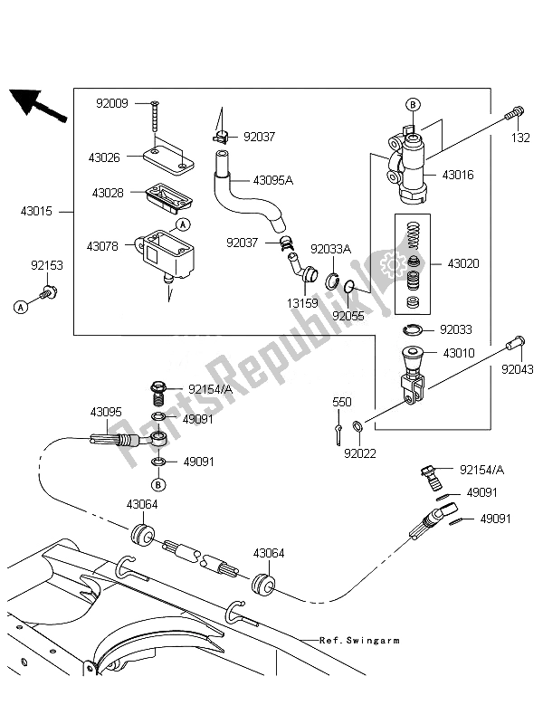All parts for the Rear Master Cylinder of the Kawasaki D Tracker 125 2010