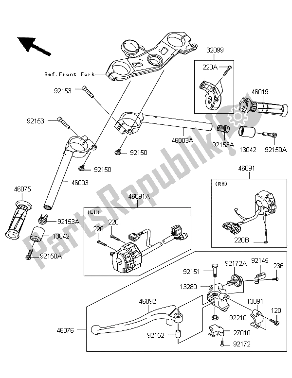 Tutte le parti per il Manubrio del Kawasaki Ninja ZX 10R ABS 1000 2012