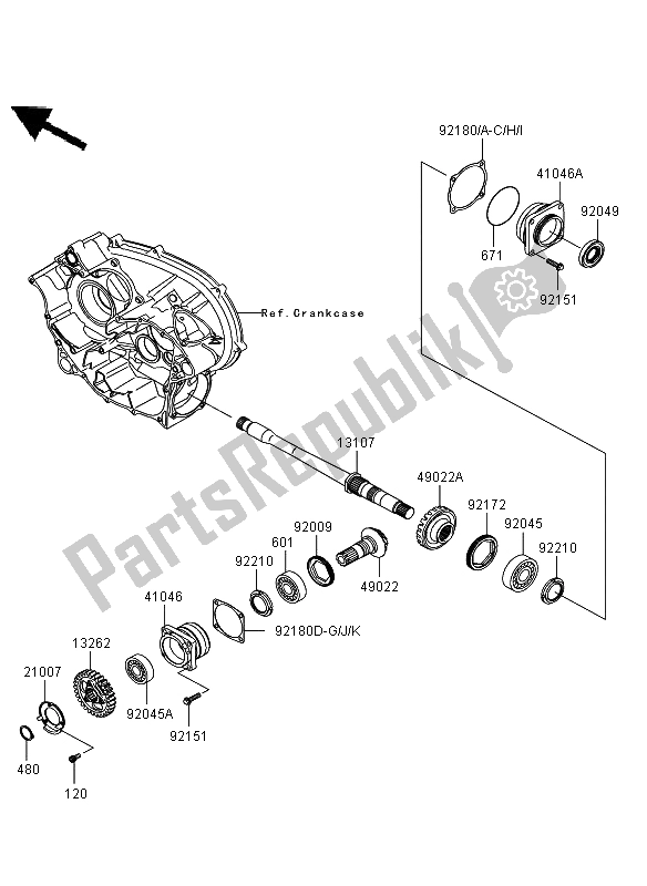 Toutes les pièces pour le Engrenage Conique Avant du Kawasaki KVF 650 4X4 2008