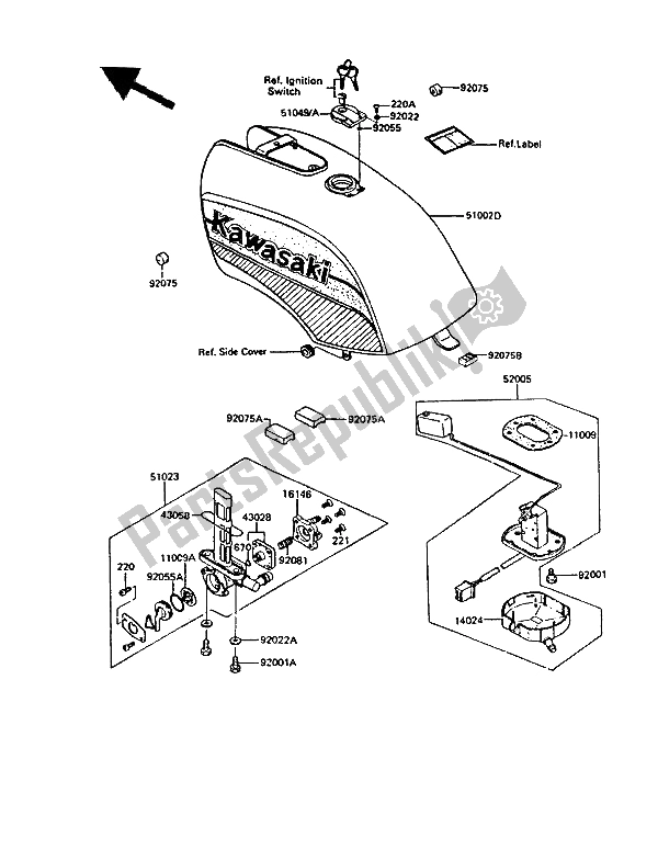 Alle onderdelen voor de Benzinetank van de Kawasaki GPZ 550 1988