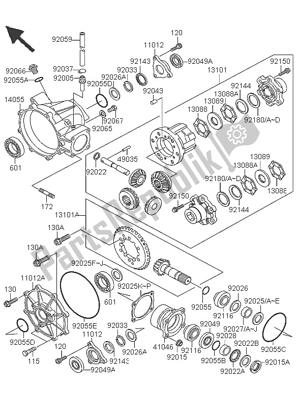 All parts for the Drive Shaft (differential) of the Kawasaki KLF 300 4X4 2005