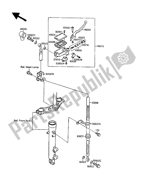 Tutte le parti per il Pompa Freno Anteriore del Kawasaki EL 250 1989