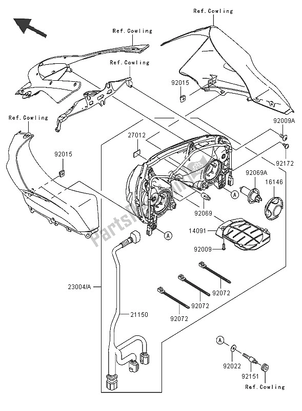 Todas las partes para Faro de Kawasaki Ninja ZX 10R 1000 2005