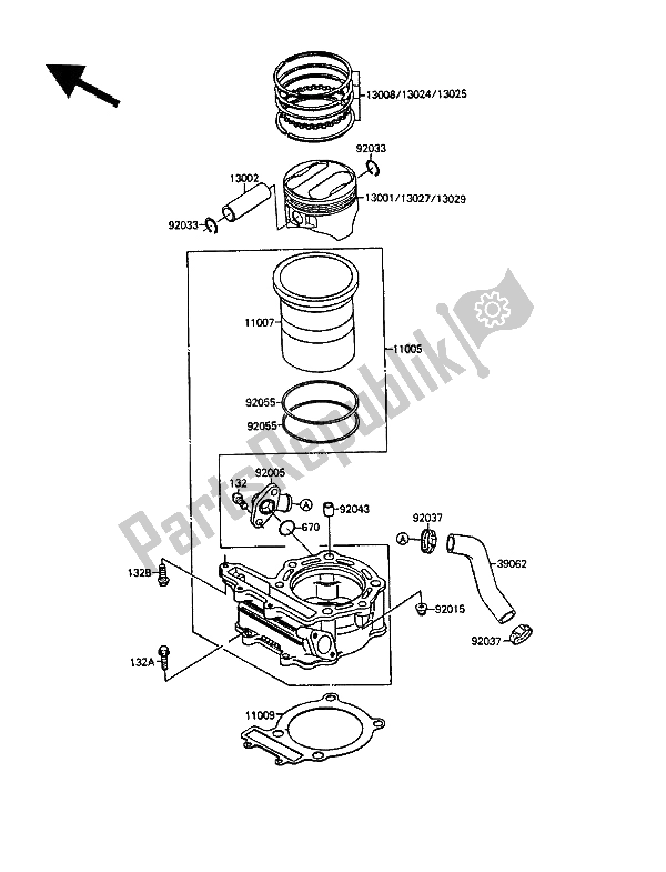 All parts for the Cylinder & Piston(s) of the Kawasaki KLR 250 1989