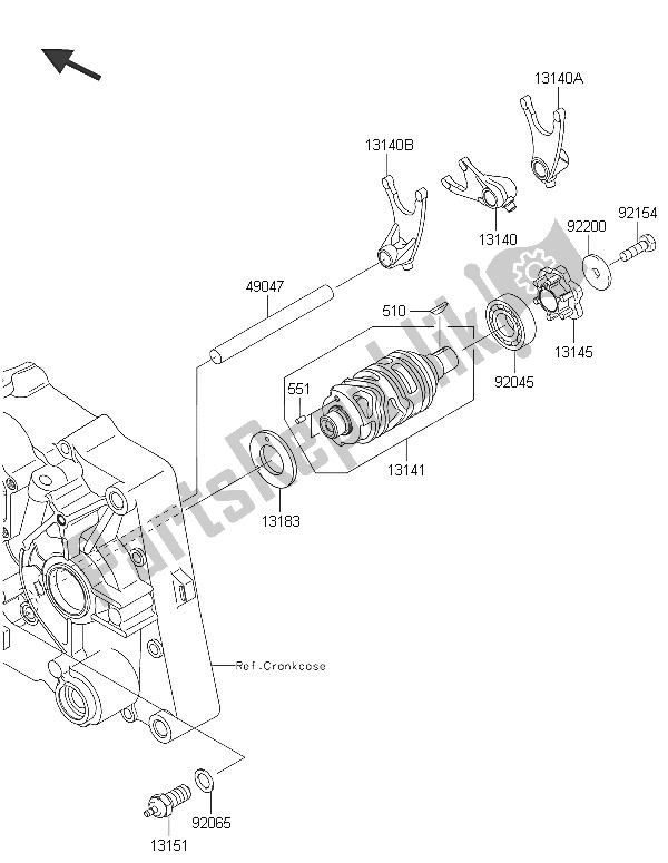 All parts for the Gear Change Drum & Shift Fork(s) of the Kawasaki D Tracker 150 2016