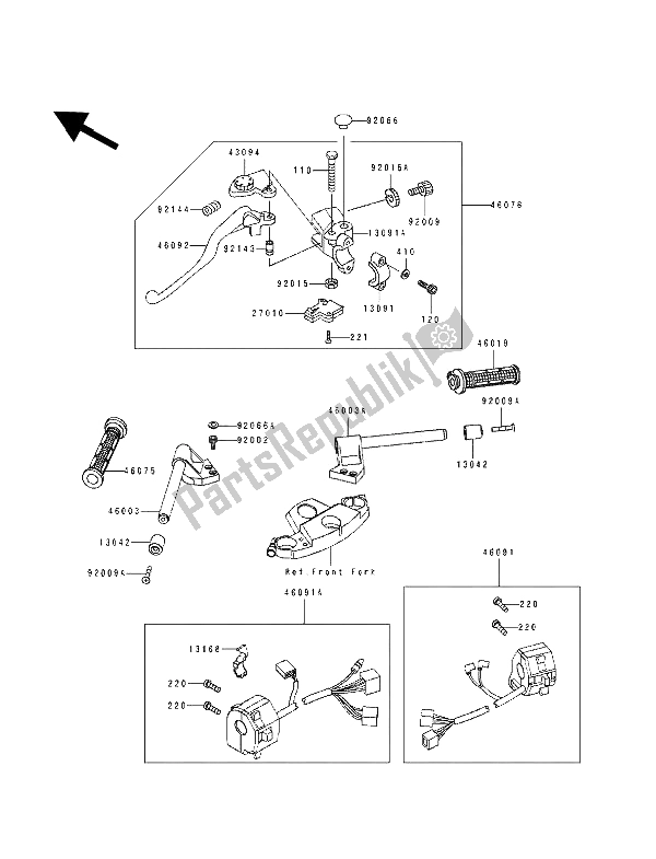 All parts for the Handlebar of the Kawasaki ZZ R 600 1992