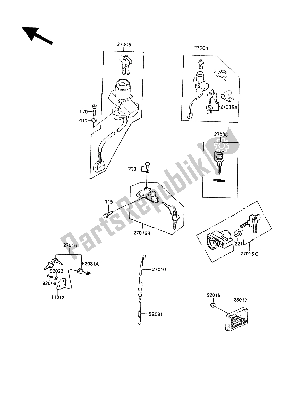 All parts for the Ignition Switch of the Kawasaki GPZ 550 1989