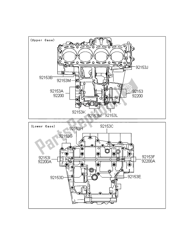 All parts for the Crankcase Bolt Pattern of the Kawasaki 1400 GTR ABS 2012