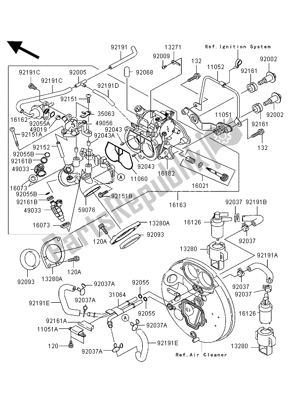 Alle onderdelen voor de Gas Geven van de Kawasaki VN 1500 Mean Streak 2003