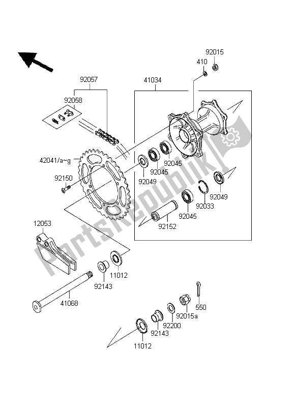 Tutte le parti per il Mozzo Posteriore del Kawasaki KX 250 1999