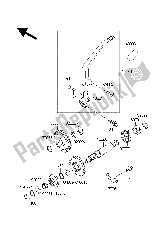 All parts for the Kickstarter Mechanism of the Kawasaki KLX 250R 1995