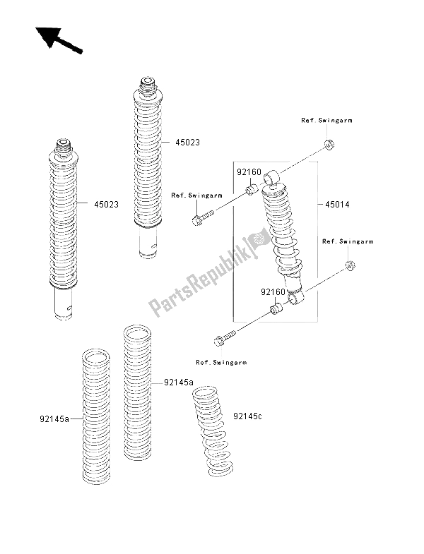 All parts for the Shock Absorber of the Kawasaki KVF 300 2000