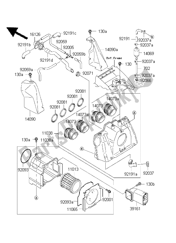 All parts for the Air Cleaner of the Kawasaki ZRX 1200 2001