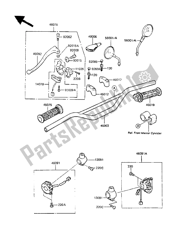 All parts for the Handlebar of the Kawasaki KMX 125 1987