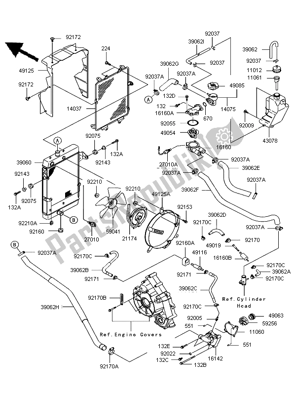 Tutte le parti per il Termosifone del Kawasaki KFX 700 KSV 700B6F 2006