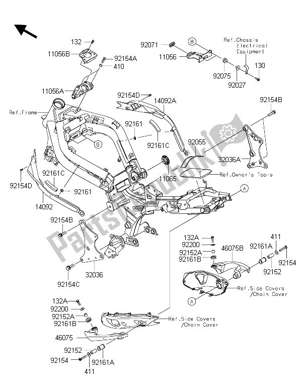 All parts for the Frame Fittings of the Kawasaki ER 6N ABS 650 2015