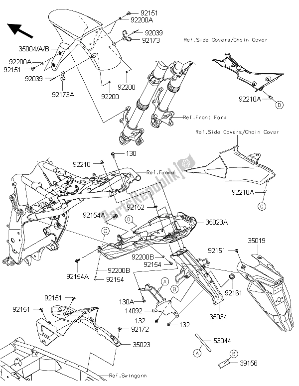 All parts for the Fenders of the Kawasaki Z 800 2015