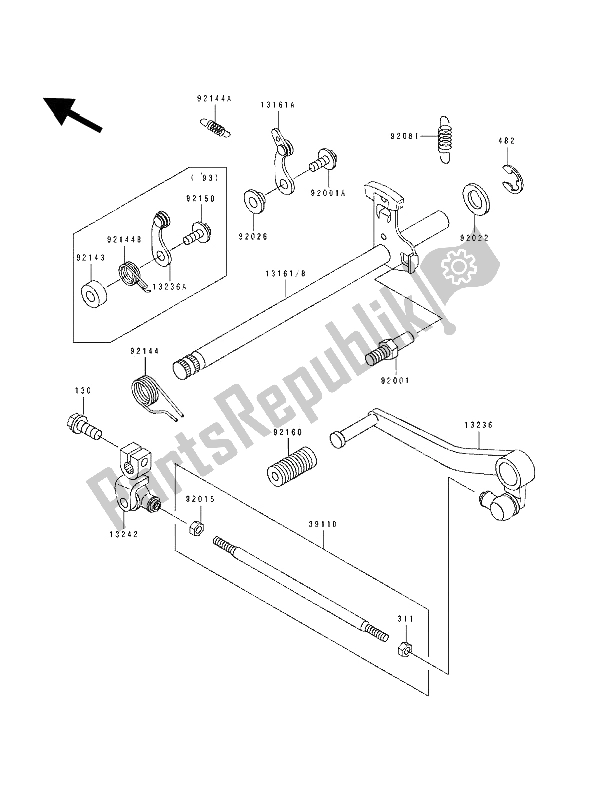 All parts for the Gear Change Mechanism of the Kawasaki ZXR 400 1991