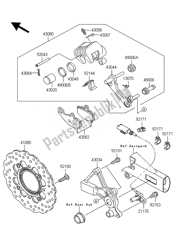 Alle onderdelen voor de Achterrem van de Kawasaki ER 6N ABS 650 2010