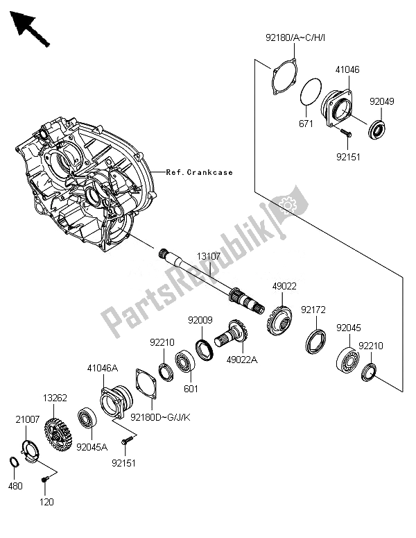 Tutte le parti per il Ingranaggio Conico Anteriore del Kawasaki Brute Force 650 4X4I 2014