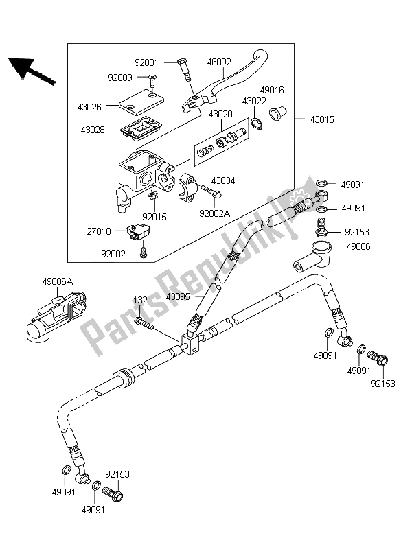 Tutte le parti per il Pompa Freno Anteriore del Kawasaki KFX 700 2011