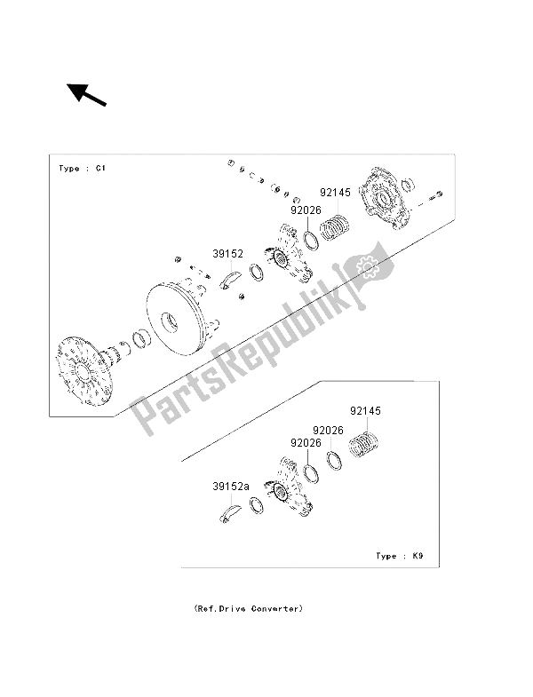 All parts for the Optional Parts (drive Converter) of the Kawasaki KVF 300 2001