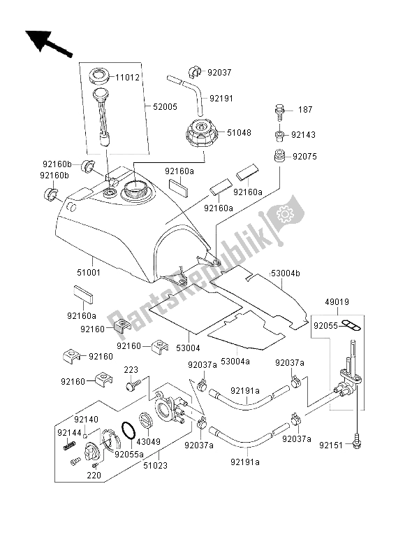 Alle onderdelen voor de Benzinetank van de Kawasaki KVF 300 4X4 2000