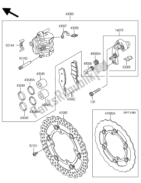 All parts for the Front Brake of the Kawasaki KX 250F 2012